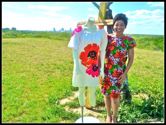 Big Print " Garden Party" Polyester Shift Dress ( left) available @ Lula B's East